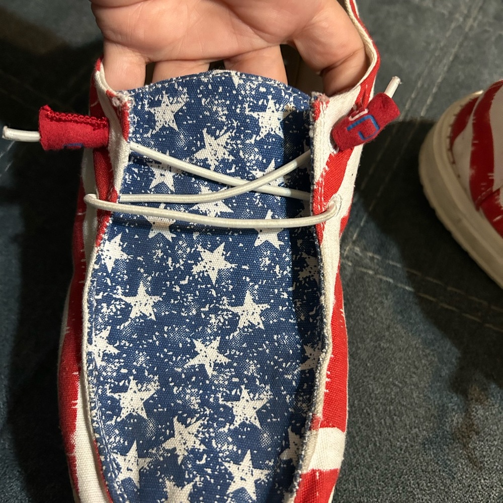 Hey Dude Women's Americana Star & Stripe Slip-On Loafers in Red, White & Blue - Picture 6 of 7